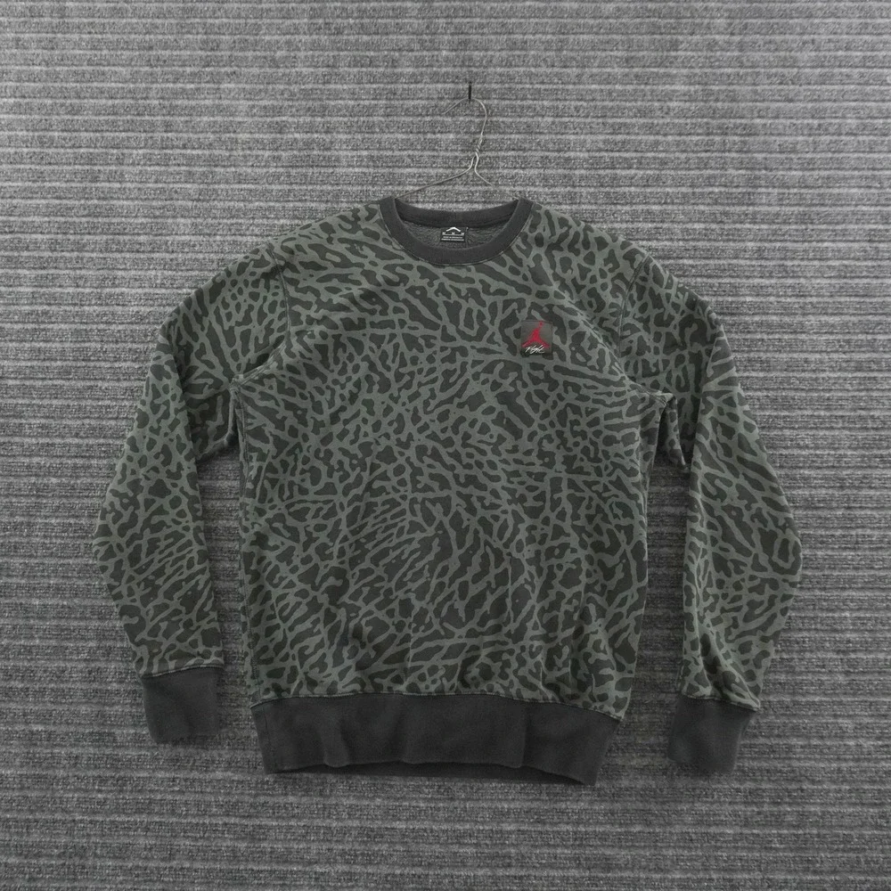 Jordan Flight Sweatshirt Mens M Green Elephant Print Crewneck Pullover